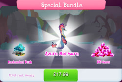 Size: 1271x861 | Tagged: safe, idw, imported from derpibooru, merpony, azure mermare, bundle, bush, costs real money, english, female, gameloft, gem, idw showified, jewelry, mushroom, my little pony: magic princess, necklace, numbers, official, sale, solo, solo focus, text, unnamed character, unnamed merpony, water, waterfall