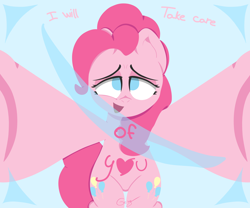 Size: 4888x4065 | Tagged: safe, artist:realgero, imported from derpibooru, pinkie pie, earth pony, semi-anthro, both cutie marks, bronybait, featureless crotch, looking at you, solo, talking to viewer