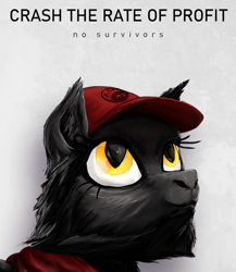 Size: 1152x1328 | Tagged: safe, artist:aaronmk, imported from derpibooru, oc, oc:sabotage, sphinx, communism, hat, looking up, sphinx oc, text