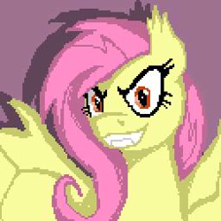 Size: 256x256 | Tagged: safe, artist:razzy, imported from derpibooru, fluttershy, bat pony, pony, bat ponified, bat wings, bust, evil grin, eyelashes, female, flutterbat, grin, mare, pixel art, race swap, smiling, solo, wings