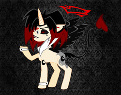 Size: 1010x791 | Tagged: safe, artist:nidyafallen, imported from derpibooru, oc, oc only, pony, alicorn pc, black sclera, cuffs (clothes), raised hoof, solo