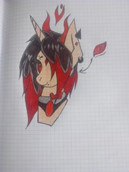 Size: 3120x4160 | Tagged: safe, artist:nidyafallen, imported from derpibooru, oc, oc only, pony, unicorn, bust, ear piercing, earring, graph paper, hair over one eye, horn, jewelry, piercing, solo, traditional art, unicorn oc