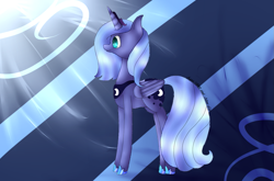 Size: 1267x836 | Tagged: safe, artist:aquasky987, imported from derpibooru, princess luna, alicorn, pony, abstract background, collaboration, female, hoof shoes, mare, s1 luna, solo