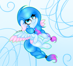 Size: 2348x2104 | Tagged: safe, artist:aquasky987, imported from derpibooru, oc, oc only, pegasus, pony, abstract background, braid, braided tail, colored wings, eyelashes, female, looking up, mare, pegasus oc, solo, tail, two toned wings, wings