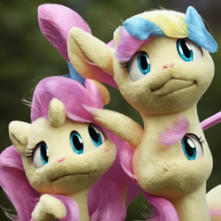 Size: 1024x1024 | Tagged: safe, imported from ponybooru, fluttershy, cat, cat pony, original species, pony, 3d, cat face, fluffy, looking at you, machine learning abomination, machine learning generated, self ponidox, stable diffusion, too many eyes, uncanny valley