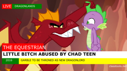 Size: 640x360 | Tagged: safe, edit, edited screencap, imported from ponybooru, screencap, garble, spike, dragon, gauntlet of fire, break your own news, duo, implied spikeabuse, male, op isn't even trying anymore, vulgar