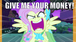 Size: 960x540 | Tagged: safe, edit, edited screencap, editor:undeadponysoldier, imported from ponybooru, screencap, fluttershy, spike, dragon, pegasus, pony, angry, animated, cute, female, funny, gif, happy, low effort caption, male, mare, meme, shyabetes, silly, that was easy, thief, threatening, wat, yelling