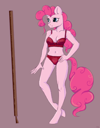 Size: 3490x4460 | Tagged: safe, artist:ske, imported from derpibooru, pinkie pie, anthro, earth pony, unguligrade anthro, belly button, bra, clothes, female, panties, red panties, solo, underwear