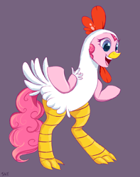 Size: 3590x4547 | Tagged: safe, artist:ske, imported from derpibooru, pinkie pie, earth pony, pony, animal costume, chicken pie, chicken suit, clothes, costume, solo