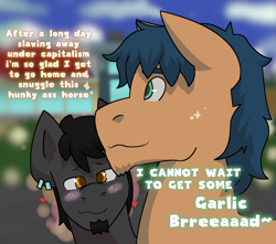 Size: 1602x1413 | Tagged: safe, artist:brushwork, imported from derpibooru, oc, oc:bowline, oc:rowlock, earth pony, pony, facial hair, implied gay