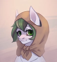 Size: 1994x2160 | Tagged: safe, artist:inarimayer, imported from derpibooru, oc, oc only, oc:dusty soil, earth pony, pony, babushka, beige background, bust, clothes, earth pony oc, headscarf, looking at you, oda 997, portrait, scarf, simple background, solo