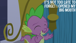 Size: 1920x1080 | Tagged: safe, edit, edited screencap, editor:quoterific, imported from derpibooru, screencap, spike, dragon, amending fences, aw shucks, eyes closed, male, open mouth, open smile, smiling, solo