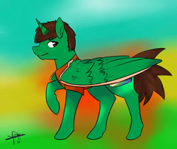 Size: 974x821 | Tagged: safe, artist:shibamoustache, imported from derpibooru, oc, oc only, oc:frost d. tart, alicorn, alicorn oc, horn, looking back, male, solo, stallion, wings