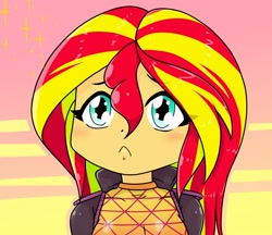 Size: 740x640 | Tagged: safe, artist:batipin, imported from derpibooru, sunset shimmer, human, equestria girls, :c, cute, female, frown, looking at you, puppy dog eyes, shimmerbetes, solo