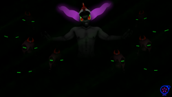 Size: 3840x2160 | Tagged: safe, artist:rainsstudio, imported from derpibooru, king sombra, anthro, unicorn, 3d, armor, clothes, dark, evil grin, glowing, glowing eyes, green sclera, grin, helmet, male, mind control, muscles, nexgen, partial nudity, red eyes, sharp teeth, smiling, sombra eyes, sombra soldier, source filmmaker, teeth, the crystal empire 10th anniversary, topless