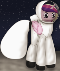 Size: 1598x1873 | Tagged: safe, artist:99999999000, imported from derpibooru, princess cadance, alicorn, pony, astronaut, cropped, female, folded wings, mare, moon, solo, space, spacesuit, wings