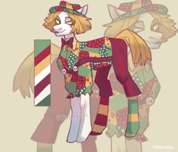 Size: 1400x1200 | Tagged: safe, artist:pryanech, imported from derpibooru, oc, oc only, earth pony, pony, adoptable, clothes, hat, reference sheet, solo, zoom layer