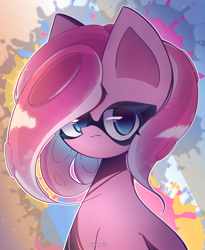 Size: 2050x2500 | Tagged: safe, artist:miryelis, imported from derpibooru, pinkie pie, earth pony, pony, big ears, crossover, cute, pinkamena diane pie, short hair, simple background, sitting, solo, splatoon