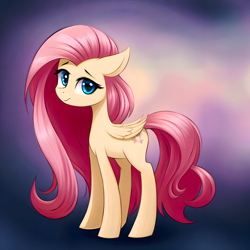 Size: 2520x2520 | Tagged: safe, derpibooru exclusive, imported from derpibooru, fluttershy, pegasus, pony, adorable face, ai assisted, ai content, cute, eyelashes, female, floppy ears, folded wings, generator:stable diffusion, gradient background, looking at you, mare, shyabetes, solo, wings