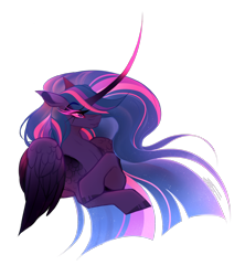 Size: 1600x1800 | Tagged: safe, artist:inspiredpixels, imported from derpibooru, twilight sparkle, oc, oc:everlight everlasting, alicorn, pony, bust, horn, impossibly large horn, portrait, simple background, solo, transparent background