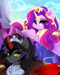 Size: 4000x5000 | Tagged: safe, artist:xsatanielx, imported from derpibooru, king sombra, princess cadance, alicorn, pony, cute, female, male, the crystal empire 10th anniversary