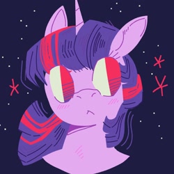 Size: 2048x2048 | Tagged: safe, artist:pastacrylic, imported from derpibooru, twilight sparkle, pony, blue background, blushing, bust, female, mare, simple background, solo