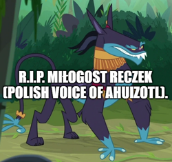 Size: 532x500 | Tagged: safe, edit, edited screencap, imported from derpibooru, screencap, ahuizotl, in memoriam, miłogost reczek, polish, rest in peace, voice actor