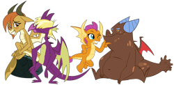 Size: 6830x3340 | Tagged: safe, artist:cheezedoodle96, artist:frownfactory, artist:qtmarx, artist:thesharp0ne, edit, imported from derpibooru, vector edit, clump, ocellus, smolder, changedling, changeling, dragon, dragon quest, she's all yak, .ai available, .svg available, absurd resolution, bhm, blushing, chaos is magic, crack shipping, cute, diaocelles, disguise, disguised changeling, double date, dragon ocellus, dragoness, duo, fat, female, flying, fumcellus, hair over eyes, hand on knee, hand on leg, high res, looking at you, male, one eye closed, prehensile tail, rock, shipping, shy, simple background, sitting, smiling, smolderbetes, smolump, spear (g4), spread wings, straight, svg, tail, tail hold, teenaged dragon, transparent background, vector, wings