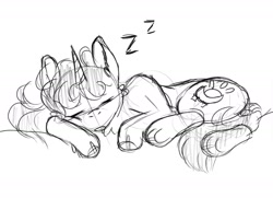 Size: 1848x1336 | Tagged: safe, artist:pastacrylic, imported from derpibooru, oc, oc only, pony, unicorn, onomatopoeia, sleeping, solo, sound effects, zzz