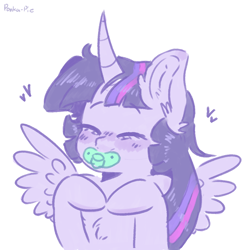 Size: 1000x1000 | Tagged: safe, artist:ponka-pie, derpibooru exclusive, imported from derpibooru, twilight sparkle, alicorn, pony, adult foal, blushing, chest fluff, cute, ear fluff, eyes closed, female, fetish, happy, heart, pacifier, simple background, solo, twiabetes, twilight sparkle (alicorn)