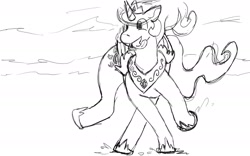 Size: 1920x1200 | Tagged: safe, artist:wirlog, imported from derpibooru, princess celestia, alicorn, pony, behaving like a dog, black and white, doglestia, female, grayscale, mare, monochrome, ponified animal photo, sketch, tongue out