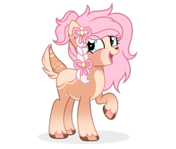 Size: 1277x1080 | Tagged: safe, artist:cstrawberrymilk, imported from derpibooru, deer, deer pony, original species, braid, eyelashes, raised hoof, simple background, smiling, solo, transparent background, unshorn fetlocks