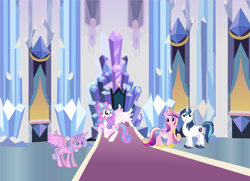 Size: 5192x3768 | Tagged: safe, artist:kiracatastic, imported from derpibooru, princess cadance, princess flurry heart, princess skyla, shining armor, alicorn, pony, unicorn, female, flying, indoors, male, mare, older, older flurry heart, stallion