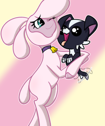 Size: 2500x3000 | Tagged: safe, artist:aryn, imported from derpibooru, dog, sheep, them's fightin' herds, adorapom, bell, community related, cute, hug, pom (tfh), smiling, tail, tail wag