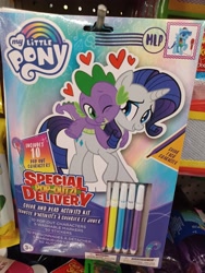 Size: 3000x4000 | Tagged: safe, imported from derpibooru, rainbow dash, rarity, spike, dragon, pegasus, pony, coloring page, dollar tree, female, g4, heart, irl, male, markers, my little pony logo, one eye closed, photo, picture, shipping, sparity, straight