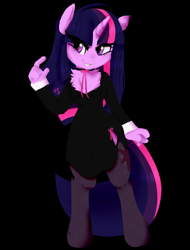 Size: 700x920 | Tagged: safe, artist:cutiesparke, imported from derpibooru, twilight sparkle, anthro, unguligrade anthro, unicorn, black background, chest fluff, choker, clothes, dress, female, hand, leggings, painting, ribbon, simple background, smiling, solo, stockings, thigh highs, unicorn twilight