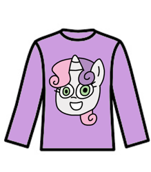 Size: 1766x2018 | Tagged: safe, artist:northstarponyg1, imported from derpibooru, sweetie belle, pony, unicorn, bust, clothes, female, filly, foal, g4, grin, head, implied twilight sparkle, purple, shirt, simple background, smiling, solo, sweater, white background