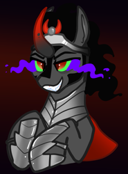 Size: 777x1049 | Tagged: safe, artist:nootaz, imported from derpibooru, king sombra, pony, umbrum, unicorn, grin, smiling, solo, the crystal empire 10th anniversary