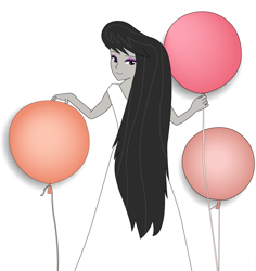 Size: 838x887 | Tagged: safe, artist:hakdurbin, imported from derpibooru, octavia melody, human, equestria girls, balloon, clothes, dress, long hair, looking at you, looking back, looking back at you, simple background, smiling, smiling at you, wedding dress, white background