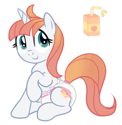 Size: 764x785 | Tagged: safe, artist:juicebarx, imported from derpibooru, oc, oc only, pony, unicorn, diaper, diaper fetish, female, fetish, mare, non-baby in diaper, show accurate, simple background, sitting, smiling, solo, transparent background