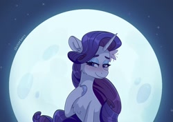 Size: 1754x1240 | Tagged: safe, artist:skysorbett, imported from derpibooru, rarity, pony, unicorn, female, flower, flower in hair, g4, moon, solo