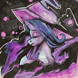 Size: 2048x2048 | Tagged: safe, artist:poxy_boxy, imported from derpibooru, trixie, pony, unicorn, bust, eyes closed, female, mare, solo, traditional art, watercolor painting