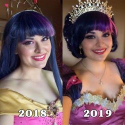 Size: 2289x2289 | Tagged: safe, artist:shelbeanie, imported from derpibooru, twilight sparkle, human, babscon, babscon 2018, babscon 2019, clothes, comparison, coronation dress, cosplay, costume, dress, irl, irl human, photo