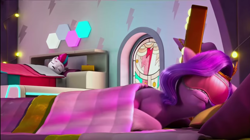Size: 1920x1073 | Tagged: safe, imported from derpibooru, screencap, pipp petals, zipp storm, pegasus, pony, spoiler:g5, spoiler:my little pony: make your mark chapter 2, spoiler:myms01e08, bed, blanket, female, g5, have you seen this dragon?, mare, morning, my little pony: make your mark, my little pony: make your mark chapter 2, open mouth, pillow, royal sisters (g5), siblings, sisters, sleep mask, sleeping, sleepy, snoring