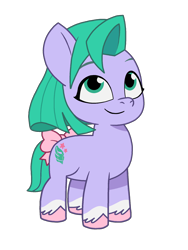 Size: 1536x2048 | Tagged: safe, artist:ben81398, imported from derpibooru, earth pony, pony, bow, female, filly, foal, g5, my little pony: tell your tale, pippsqueaks, seashell (g5), simple background, smiling, solo, tail, tail bow, transparent background