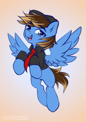 Size: 935x1323 | Tagged: safe, artist:chaosangeldesu, imported from derpibooru, oc, pegasus, pony, looking at you, smiling, smiling at you, solo, spread wings, wings