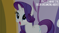 Size: 1280x720 | Tagged: safe, edit, edited screencap, editor:quoterific, imported from derpibooru, screencap, rarity, pony, unicorn, canterlot boutique, season 5, excited, eyeshadow, female, makeup, mare, open mouth, open smile, smiling, solo