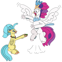 Size: 2886x2881 | Tagged: safe, artist:supahdonarudo, imported from derpibooru, princess skystar, queen novo, classical hippogriff, frog, hippogriff, series:novoember, my little pony: the movie, fear, female, holding, jewelry, jumping, mother and child, mother and daughter, necklace, scared, screaming, simple background, transparent background