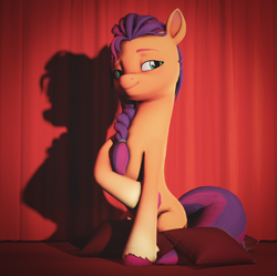 Size: 2172x2160 | Tagged: safe, artist:sfmaniaceq, derpibooru exclusive, imported from derpibooru, sunny starscout, earth pony, pony, 3d, female, g5, pose, simple background, smiling, solo, source filmmaker