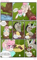 Size: 1988x3200 | Tagged: safe, artist:dozyarts, imported from derpibooru, discord, oc, oc:dozy, draconequus, pegasus, pony, comic:dozy, comic, female, glasses, mare, tree